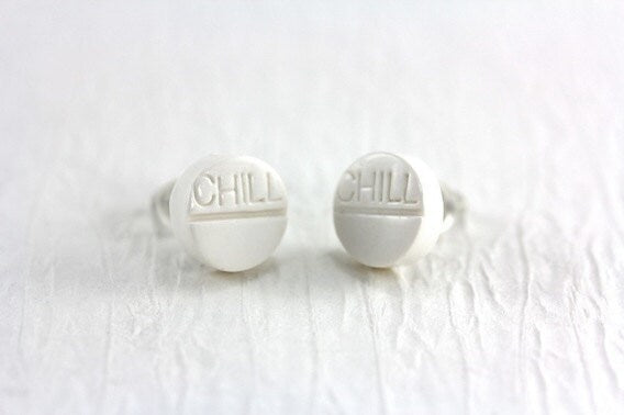 Chill Pill Earrings - Graduation Teacher Gag Gift Pharmacist Nurse Appreciation Medicine Quirky RX Medical Netflix Doctor Humor Pop Culture