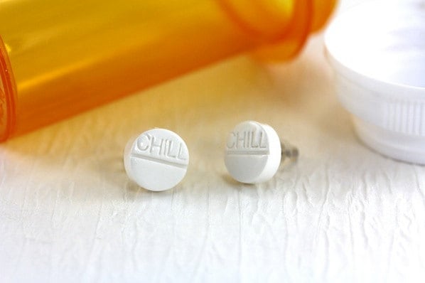 Chill Pill Earrings - Graduation Teacher Gag Gift Pharmacist Nurse Appreciation Medicine Quirky RX Medical Netflix Doctor Humor Pop Culture