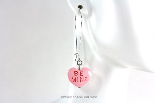 Conversation Heart Earrings, Be Mine XOXO, Candy Heart Earrings, Sweetheart Earrings, Valentine Love Heart Earrings, Candy heart jewelry