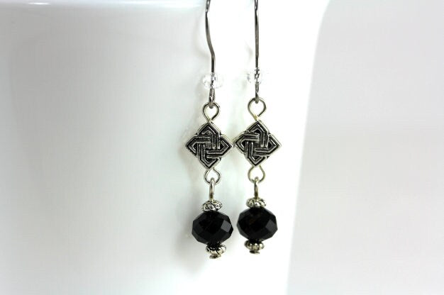 Black Dangle Earrings, Celtic Earrings, Celtic Knot Earrings, Gothic Earrings, Victorian Earrings, Gothic Glam Earrings, Celtic Jewelry