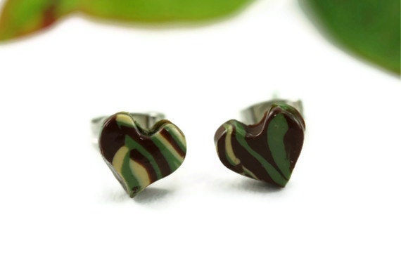 Camo Earrings, Camouflage Earrings, Camo Jewelry, Camo Stud Earrings, Tiny Stud Camo Earrings, Military Camo Jewelry, Camouflage Earrings