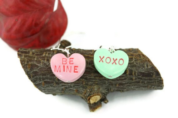 Conversation Heart Earrings, Be Mine XOXO, Candy Heart Earrings, Sweetheart Earrings, Valentine Love Heart Earrings, Candy heart jewelry