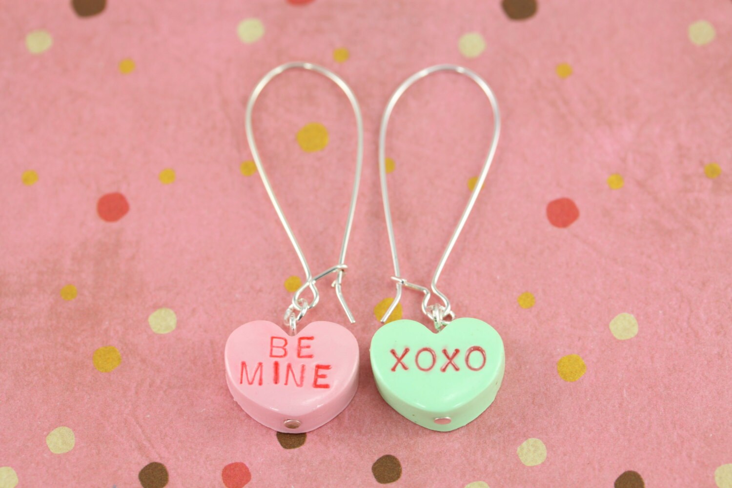 Conversation Heart Earrings, Be Mine XOXO, Candy Heart Earrings, Sweetheart Earrings, Valentine Love Heart Earrings, Candy heart jewelry