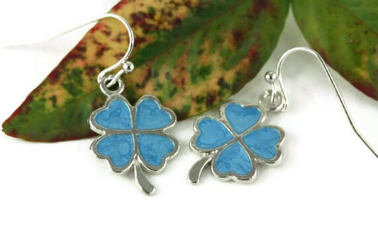 Four Leaf Clover Earrings, Luck O' The Irish, Turquoise and Silver, Shamrock, Lucky Charms, Minimalist Jewelry, St. Patricks Day Jewelry