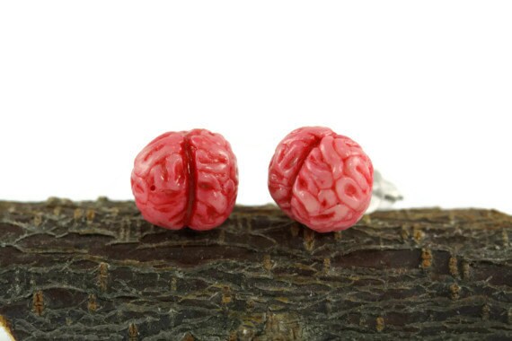 Brain Earrings, Quirky Halloween Earrings, Brain Jewelry, Zombie Earrings, Zombie Jewelry, Bloody Brain, Creepy Jewelry, Macabre Earrings