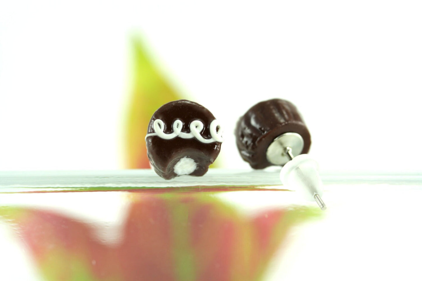 Chocolate Hostess Cupcake Earrings, Tiny Stud Post Miniature Mini Fun Food Gift Dollhouse Dessert Sweet Treats Snacks Novelty Quirky Jewelry