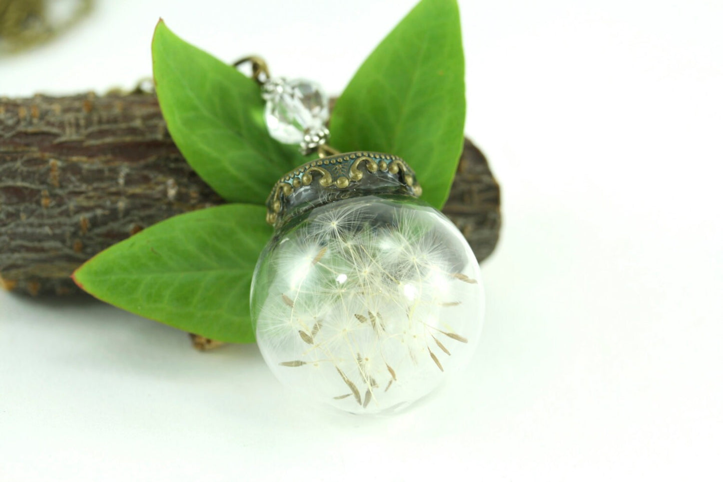 Dandelion Necklace, Dandelion Globe Necklace, Dandelion Jewelry, Personalized Jewelry, Rustic Botanical Real Seeds, Personalized Birthstone