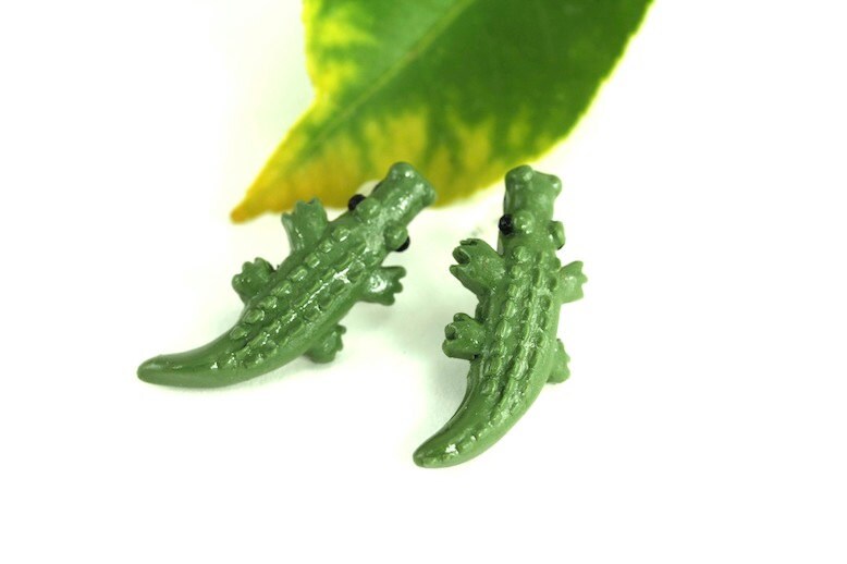 Alligator Earrings, Crocodile University of Florida Gators Mascot Miniature Green Aquatic Reptile Caimans Fun Cute Quirky Novelty Critters