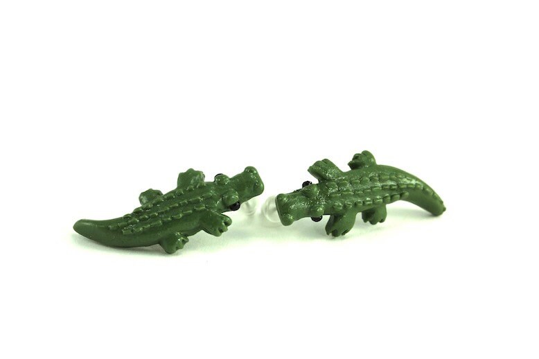 Alligator Earrings, Crocodile University of Florida Gators Mascot Miniature Green Aquatic Reptile Caimans Fun Cute Quirky Novelty Critters