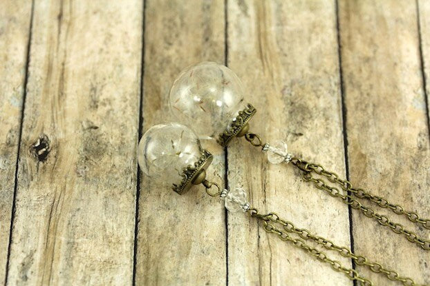 Dandelion Necklace, Dandelion Globe Necklace, Dandelion Jewelry, Personalized Jewelry, Rustic Botanical Real Seeds, Personalized Birthstone