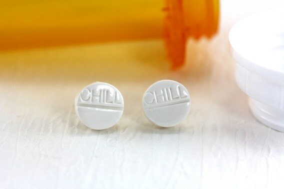 Chill Pill Earrings - Graduation Teacher Gag Gift Pharmacist Nurse Appreciation Medicine Quirky RX Medical Netflix Doctor Humor Pop Culture